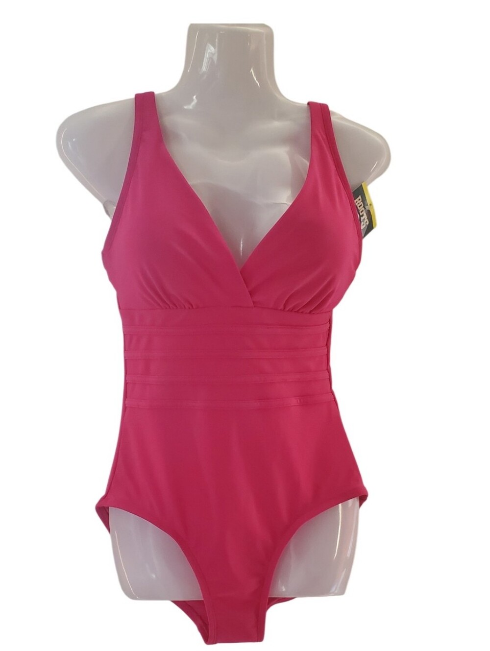 Roots Vibrant Pink V-Neck One-Piece Swim Bodysuit